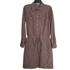 Boden Brown Chambray Cotton Safari‎ Drawstring Henley Utility Shirt Dress SZ:6